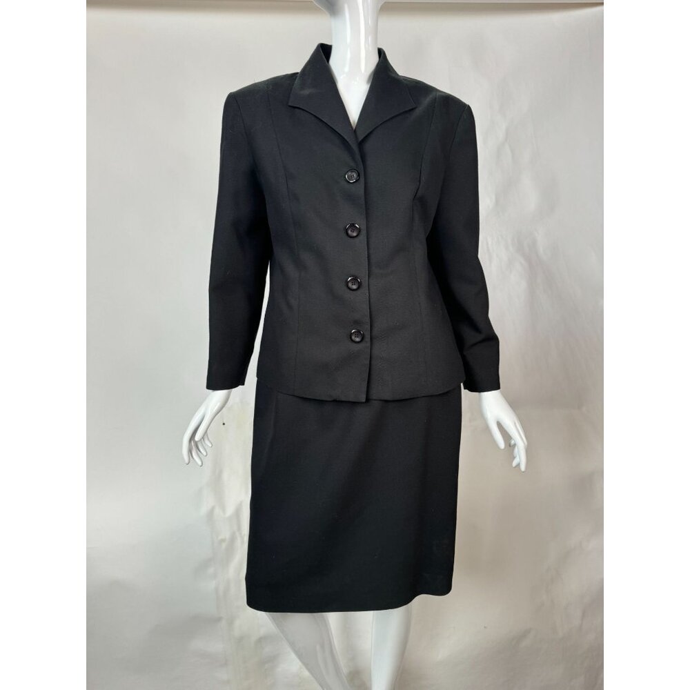 Two-Piece Womens Black Joan Walters Suit Jacket & Skirt Set Size 8